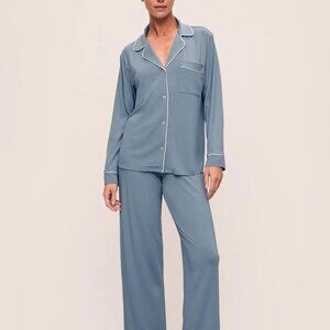 Eberjey Teal Pajama Set with White Trim